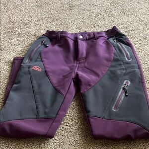 Purple and Gray Straight Leg Pants with Elastic Waist